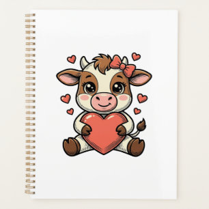 Agenda Camisa de Bebê Vaca Fofo Segurando Coração com Gra