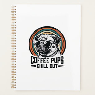 Agenda Camisa de Cachorro Café Retro Chill Pug Gráfico_1