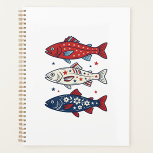 Agenda Camisa de Desenho de Três Peixes Vintage Patriota