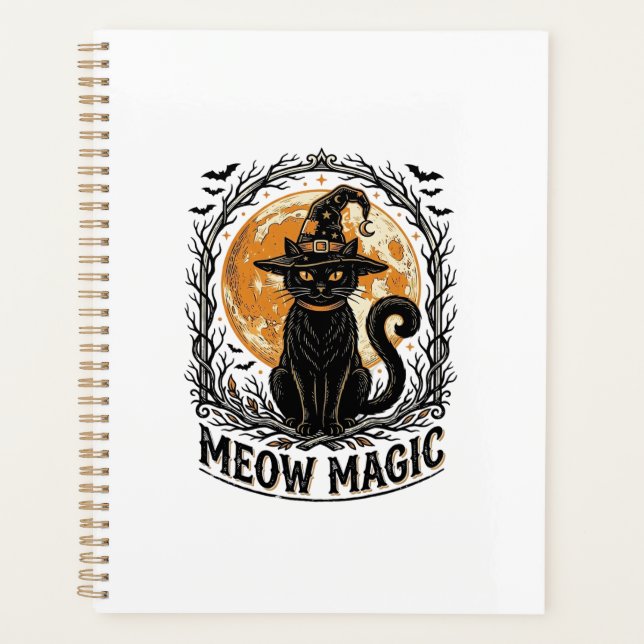 Agenda Camisa de Gato de Bruxa Design de Lua de Halloween (Frente)
