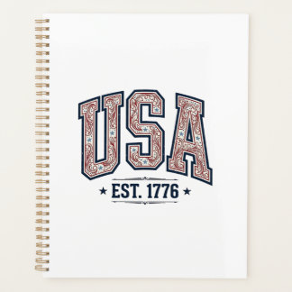 Agenda Camisa de Gravura Patriótica Vintage EUA Est 1776_