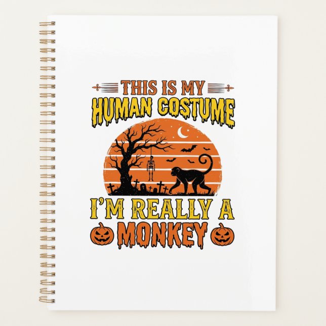 Agenda Camisa engraçada de macaco humano no Halloween Des (Frente)