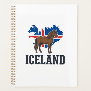 Agenda Camisa Vetorial do Cavalo da Islândia com Bandeira