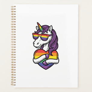 Agenda Camisa Vintage Arco-íris Unicórnio Coração Orgulho