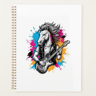 Agenda Camisa Vintage de Gravura de Cavalo Tocando Guitar