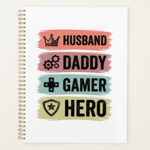 Agenda Camiseta Geométrica Vintage Marido Papai Gamer Her
