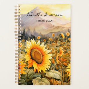 Agenda Campo de Girassóis Natureza Aquarela Nome Personal