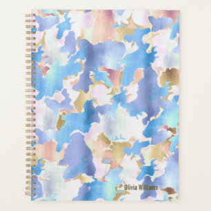 Agenda Camuflagem Abstrato Dourado, cor-de-rosa, metálico