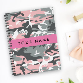 Agenda Camuflagem rosa e Cinza Seu nome Personaliza