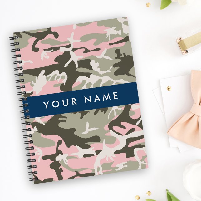 Agenda Camuflagem Rosa e Verde Personalize seu nome (Criador carregado)
