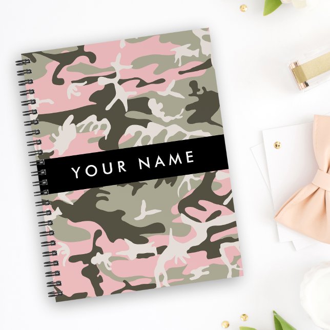 Agenda Camuflagem Rosa e Verde Personalize seu nome (Criador carregado)