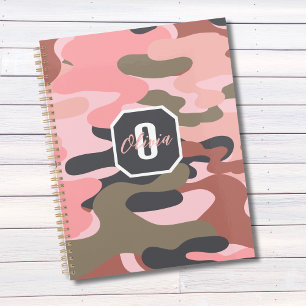 Agenda Camuflagem Verde Rosa Moderno Elegante, Personaliz