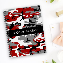 Agenda Camuflagem Vermelha e Cinza Seu nome Personaliza