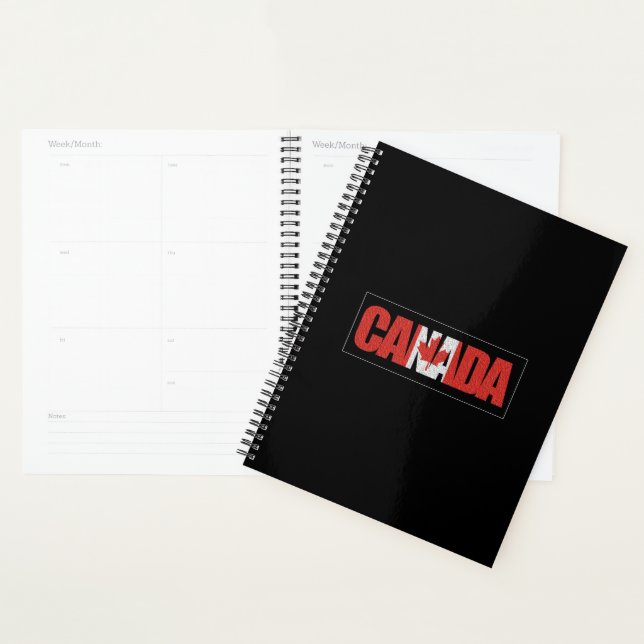 Agenda Canadá, texto vermelho e branco e folha de bordo, (Exibição)