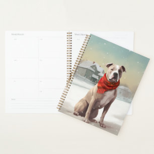 Agenda Cão American Staffordshire na neve Natal