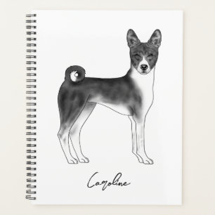 Agenda Cão Basenji Preto e Branco com Texto Personalizado