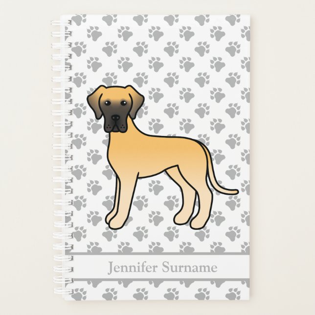 Agenda Cão Cartoon Cute Great Dane Cor de Veado & Texto (Frente)