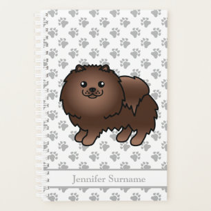 Agenda Cão de Cartoon Marrom Pomeraniano e Texto Personal