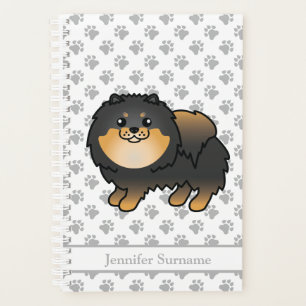 Agenda Cão de Cartoon Pomerano Preto E Tano E Texto Perso