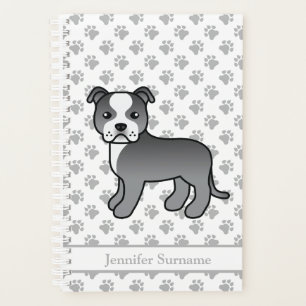 Agenda Cão de desenho animado fofo Staffie azul e branco 