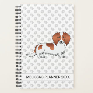 Agenda Cão e Texto do Cartoon de Cabelo Comprido Vermelh