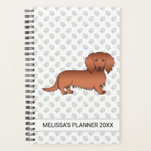 Agenda Cão e Texto do Cartoon de Cabelo Longo Vermelho