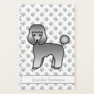 Agenda Cão e Texto do Cartoon de Poodle de Toy Cinza