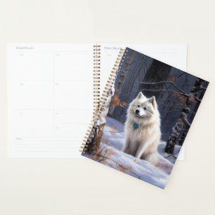 Agenda Cão Esquimó Americano Natal Neve Caindo