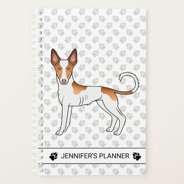 Agenda Cão Ibizan Hound de Capa Lisa Branco e Vermelho Co (Frente)