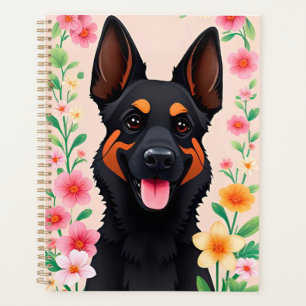 Agenda Cão Pastor Alemão Cercado por Flores Vibrantes