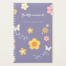 Capa de Diário Floral Fofa, Caderno Roxo Pastel