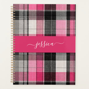 Agenda Capa de fichário com xadrez tartan preto rosa e no