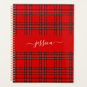 Agenda Capa de fichário com xadrez vermelho e nome em let