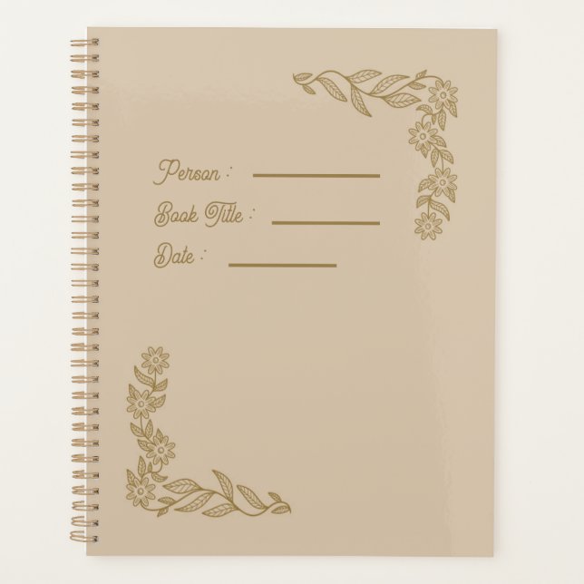 Agenda Capa de Livro com Contorno de Flor (Frente)