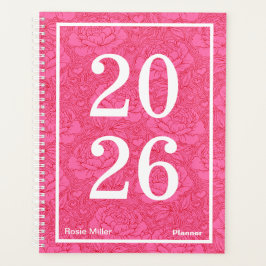 Agenda Carmim e Peônias Rosa Vibrante Ousado