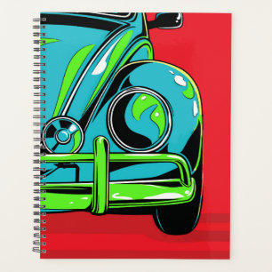 Agenda Carro Esportivo Turquesa Retro na Frente Pop Art