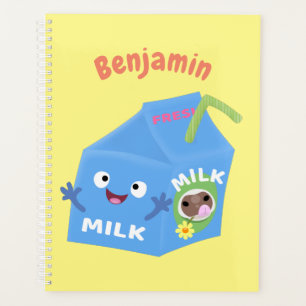 Agenda Cartoon de cartonagem de leite feliz e bonito