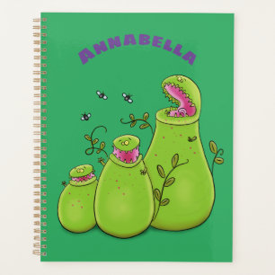 Agenda Cartoon de plantas carnívoras verdes e engraçada
