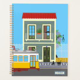 Agenda Casa velha de Lisboa com gatos e elétrico amarelo