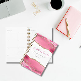 Agenda Casal de Noivos Pedra de Ágata Elegante Rosa e Dou
