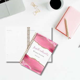 Agenda Casal de Noivos Pedra de Ágata Elegante Rosa e Dou