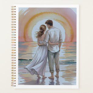Agenda Casal na praia ao pôr do sol
