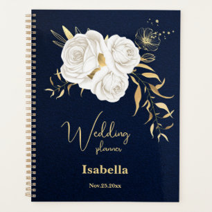 Agenda casamento azul com marinho floral branco