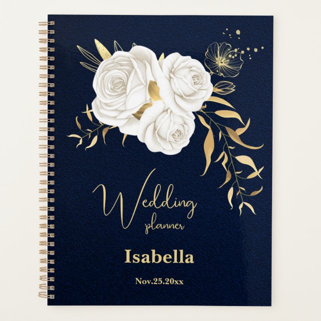 Agenda casamento azul com marinho floral branco (Frente)
