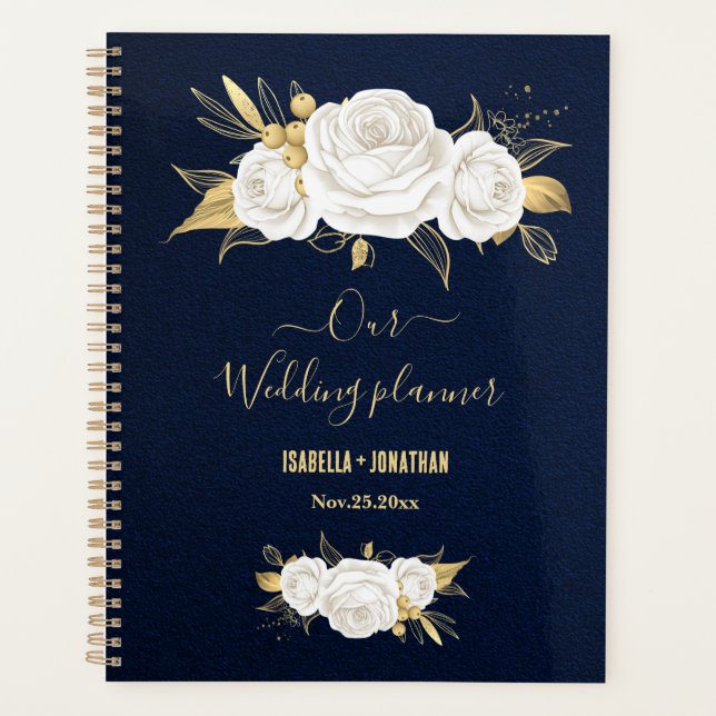 Agenda casamento azul com marinho floral branco (Frente)