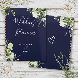 Agenda Casamento Azul de Marinho Verde Floral Elegante