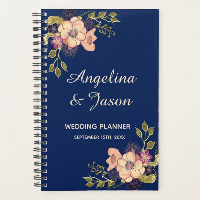 Agenda Casamento Azul Elegante Rústico (Frente)