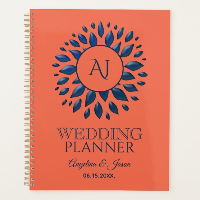 Agenda Casamento Azul Marinho e Coral (Frente)