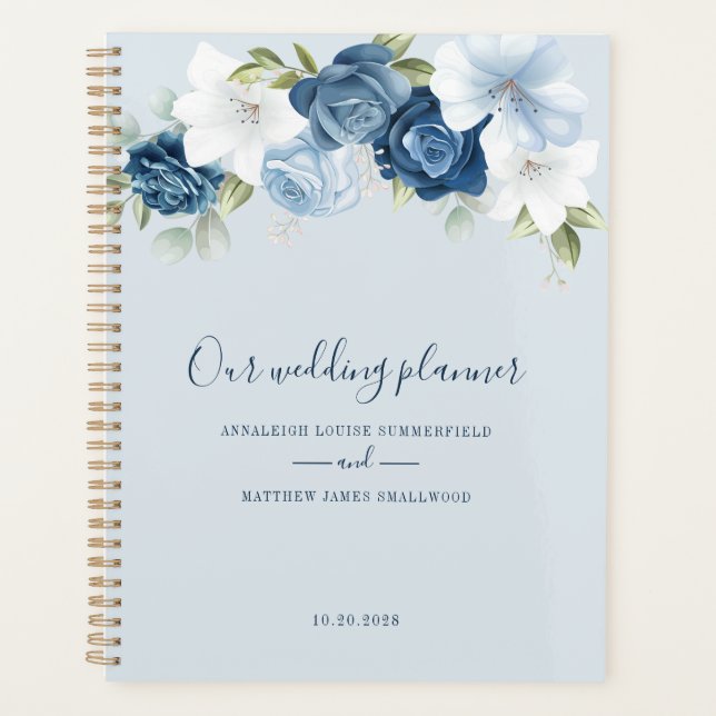Agenda Casamento Azul Polvo Botânico com Verdura (Frente)