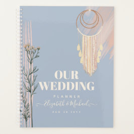 Agenda Casamento Boho de Pêssego Azul Empoeirado